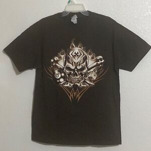 AAA Men’s Brown Cotton T Shirt with Skull Print Size L